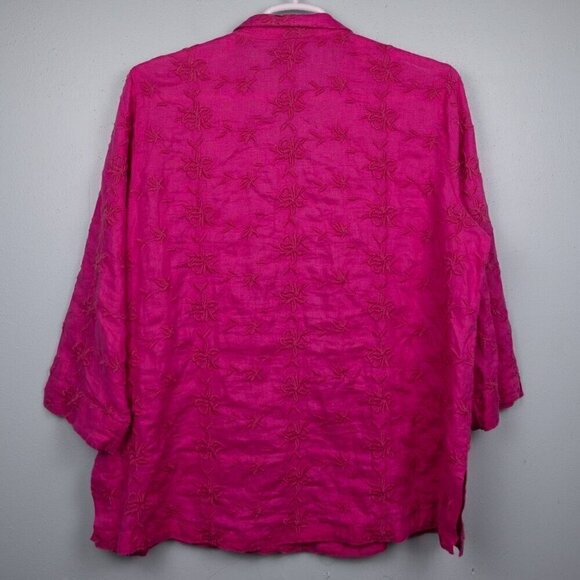 John Mark 100% linen pink embroidered button up shirt-1X - Picture 4 of 4